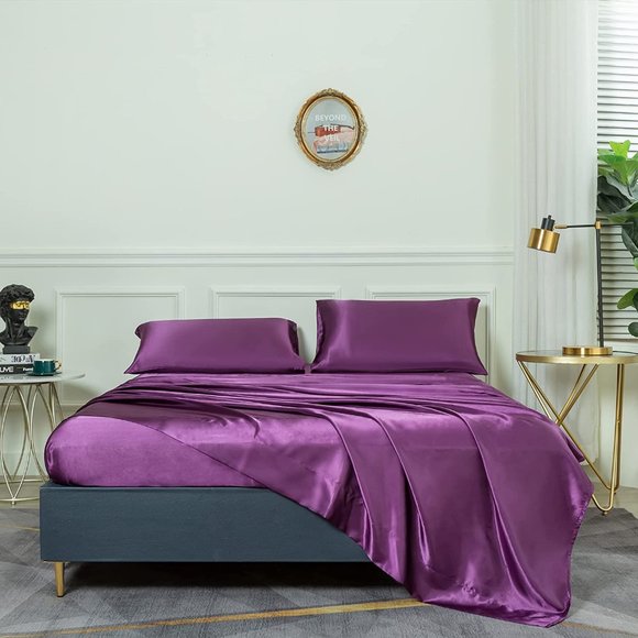 New 4 Pcs Satin Sheets Queen - Silk Silky Super Soft Extra Deep Pocket Queen set - Picture 6 of 16